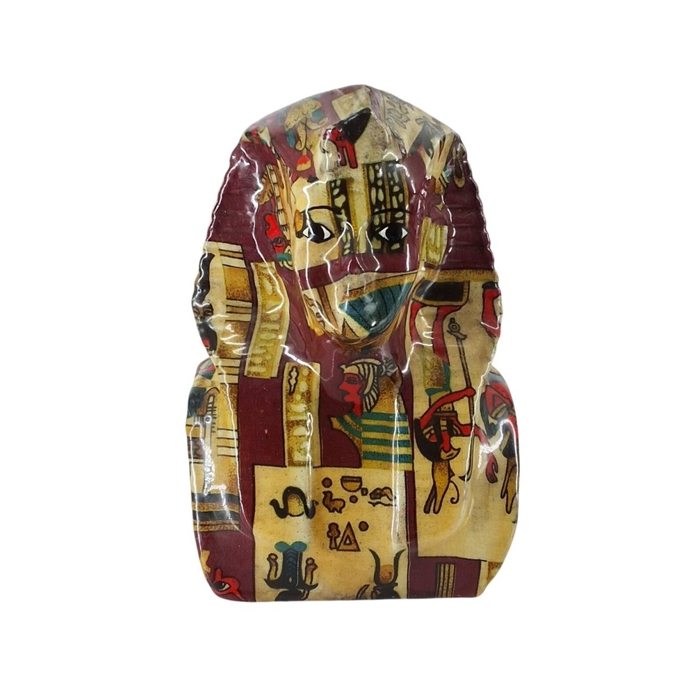 Egyptian Pharaoh King Tut Bust Figurine Hieroglyphic Decoupage Decor 4.5 Inch